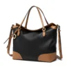 Genuine Leather Two Tone Top-Handle Flap Bag 6