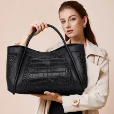 Genuine Leather Croc Midnight Elegance Tote 1