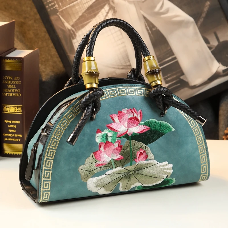 Genuine Leather Petal Bloom Top Handle Bag 1