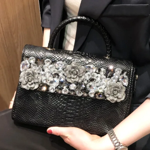 Genuine Leather Bejeweled Blossom Flap Bag 4