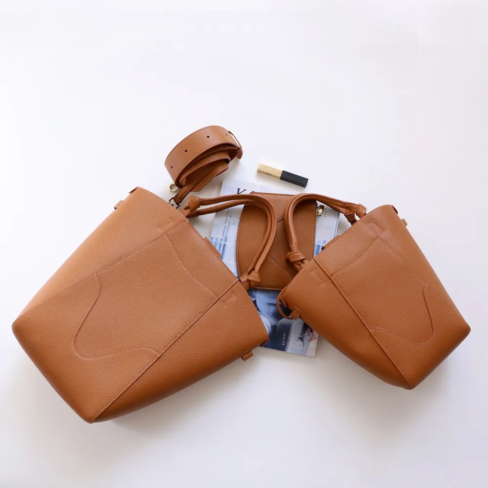 Genuine Leather Top-Handle Bucket Bag with Wrislet 1
