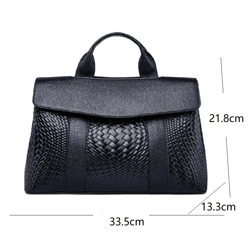Genuine Leather Woven Top-Handle Flap Bag 3