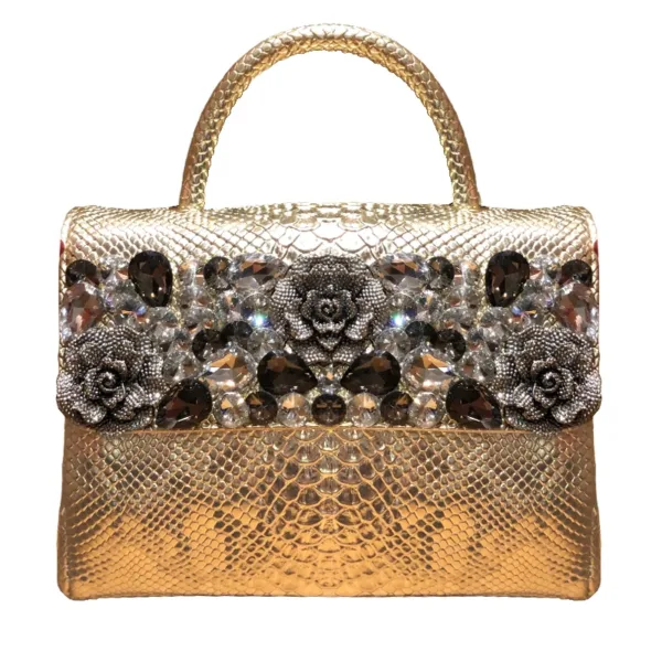 Genuine Leather Bejeweled Blossom Flap Bag 1
