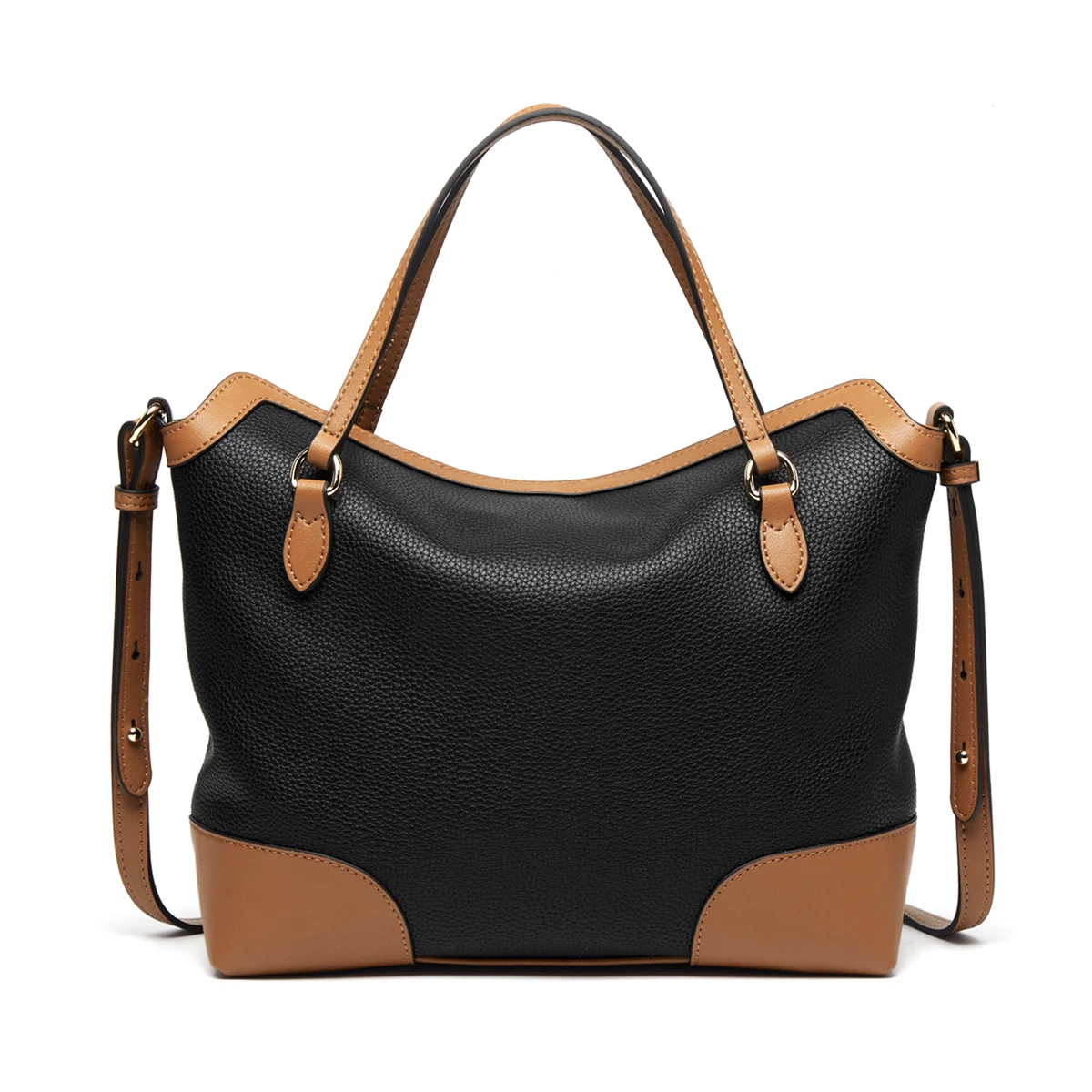Genuine Leather Two Tone Top-Handle Flap Bag 2