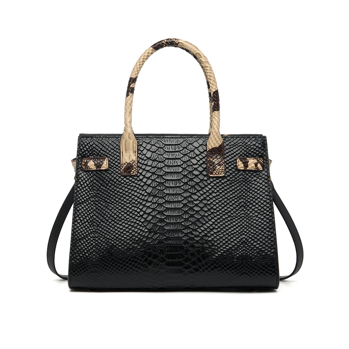 Genuine Leather Snake Skin Embellished Tote 3