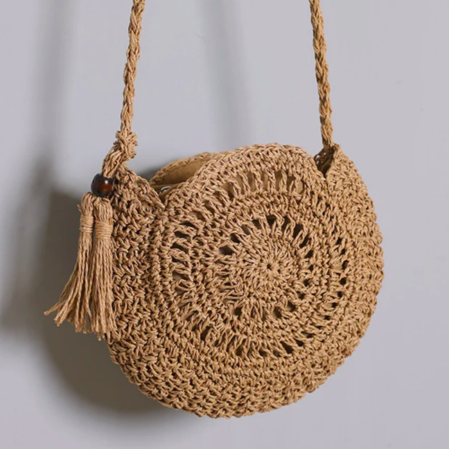 Straw Handcrafted Spiral Sling Bag