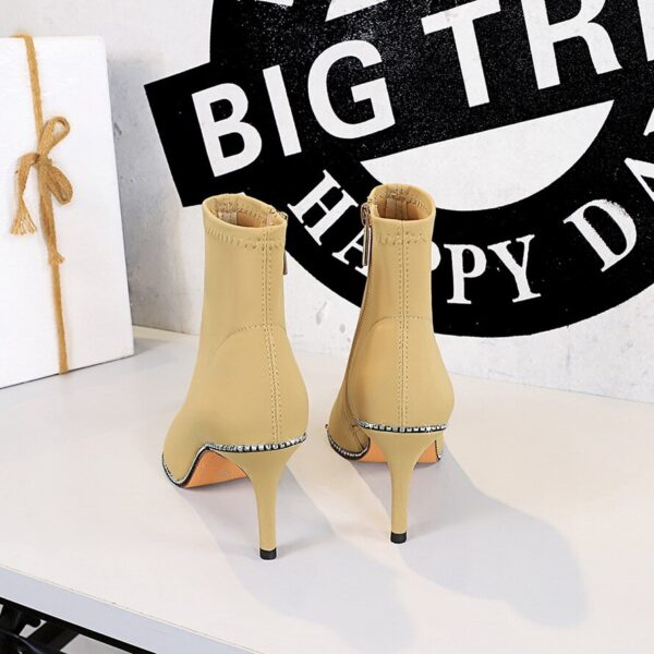 Crystal Embellished Vegan Suede Flock Fur High Heel Boots 5
