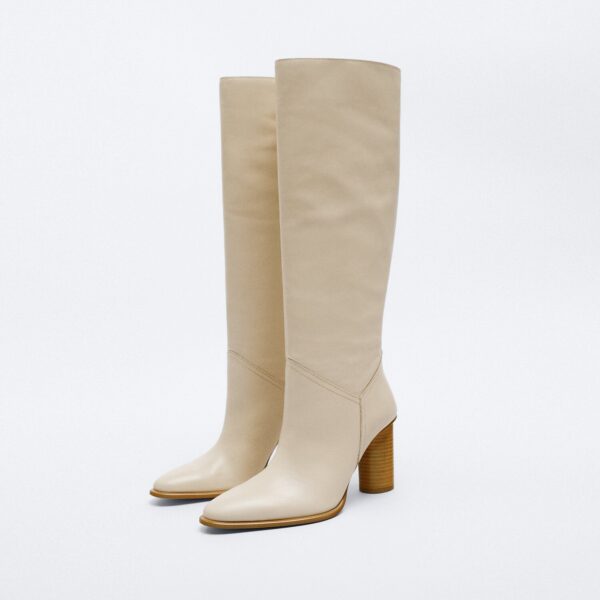 Genuine Leather Knee-high Pointed Toe High Heel Boots for Winter 2