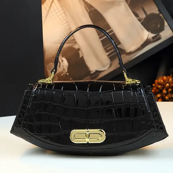 Genuine Leather Crocodile-Texture Top-Handle Bag 1