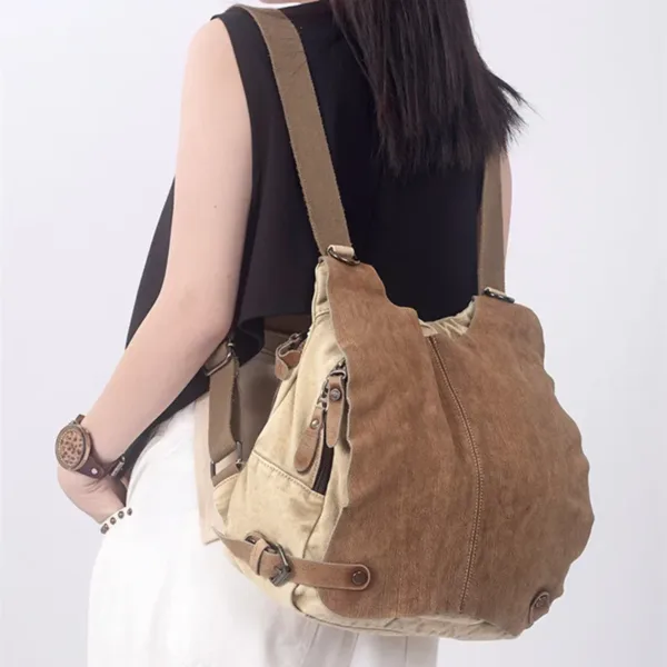 Canvas & Genuine Leather Multi-Functional Flap Bag 2