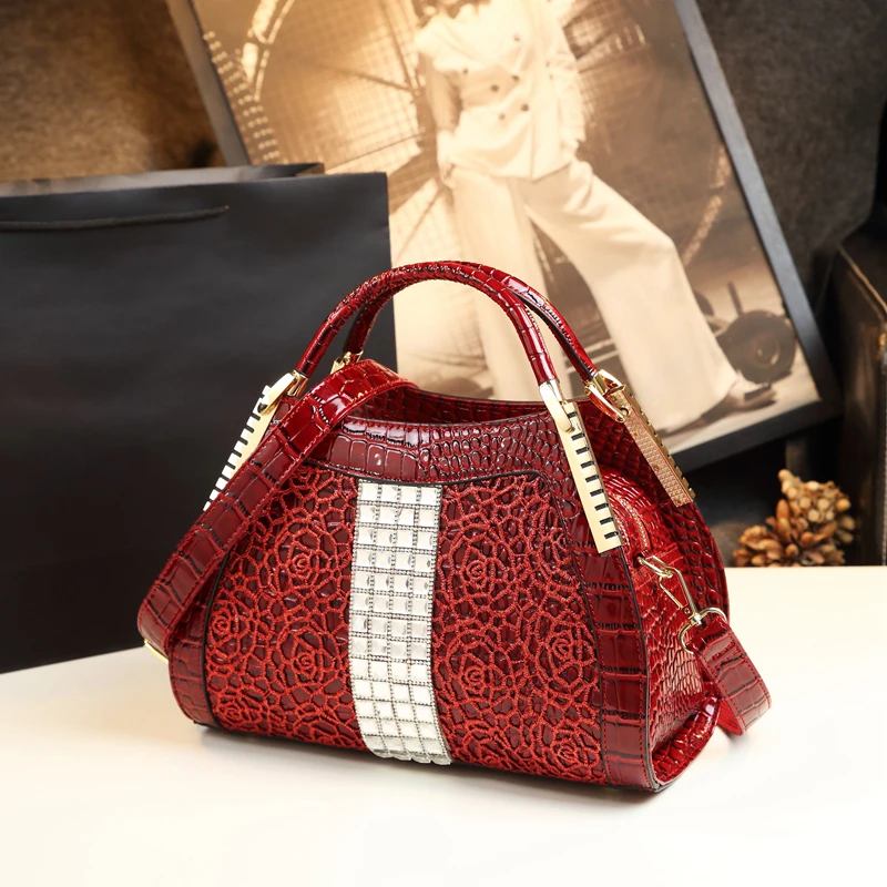 Genuine Leather Lace Detail Top Handle Bag 2