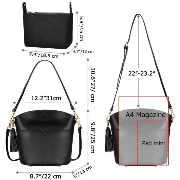 Small Genuine Leather Crossbody Bucket Bag with Shoulder strap 4