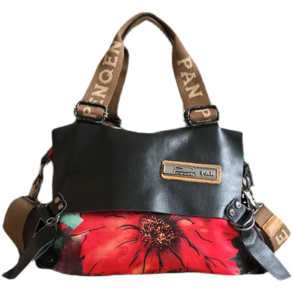 Canvas & Genuine Leather Flower Print Flap Bag 4