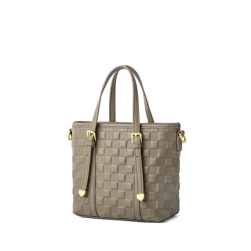 Genuine Leather Quilted Checkered Tote 2