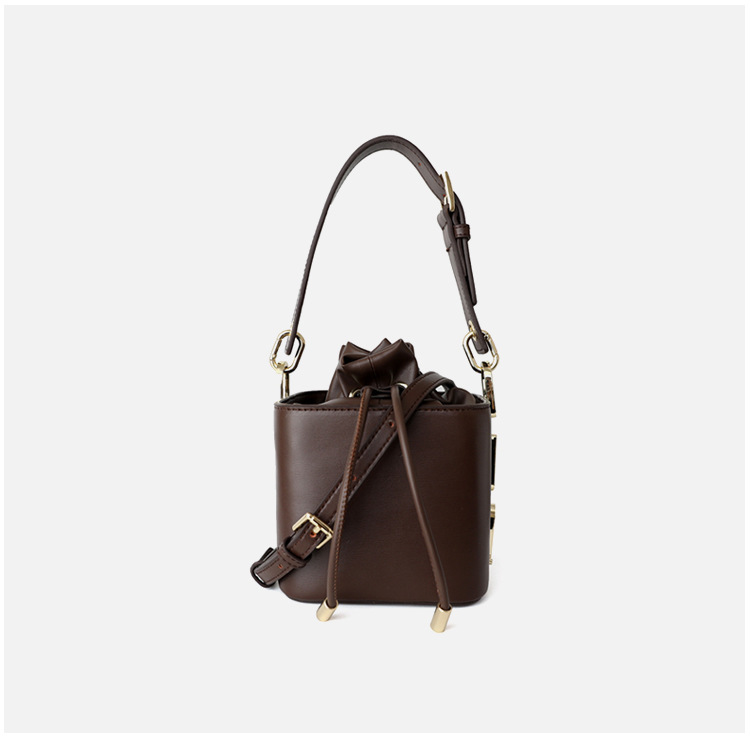 Chic Genuine Leather Square Bucket Bag With Drawstring KoKo Royale
