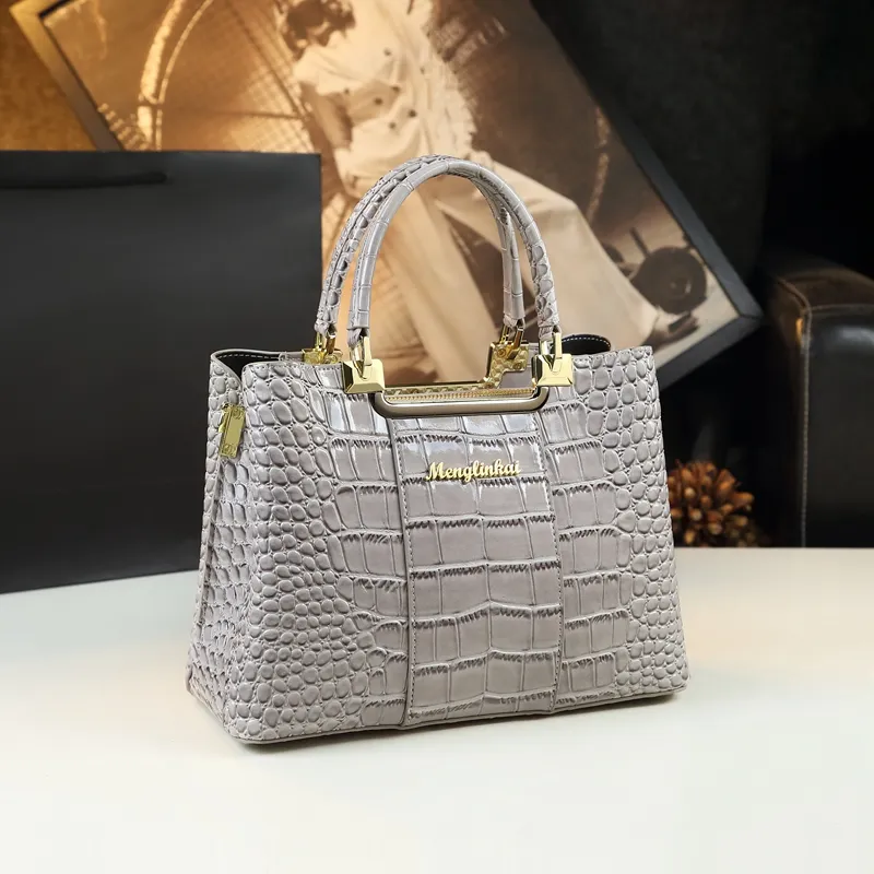 Genuine Leather Alligator Skin Quilted Tote 3