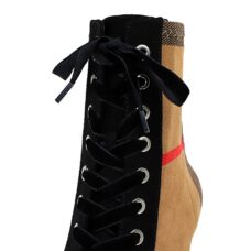 Plaid Patchwork Flock Leather Boots for Women - 8cm Heels, Pointed Toe, Lace-Up Design 4