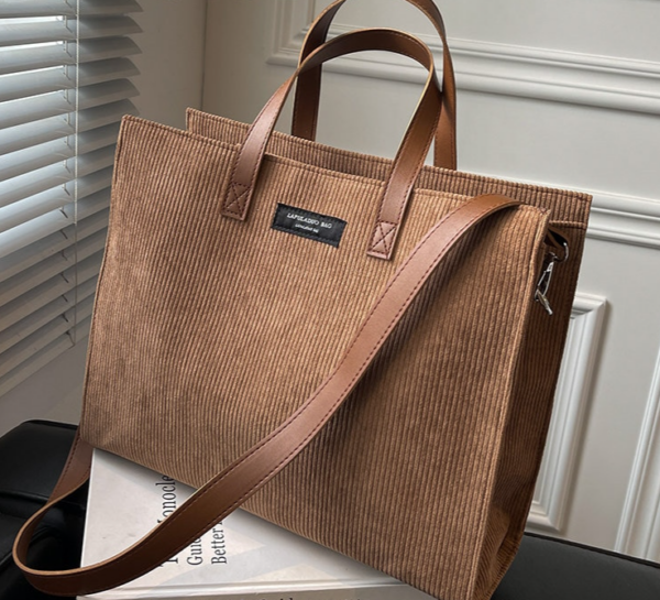Corduroy Tote Bag with Shoulder Strap 1
