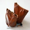 Genuine Leather Large Commuter Bucket Tote 1