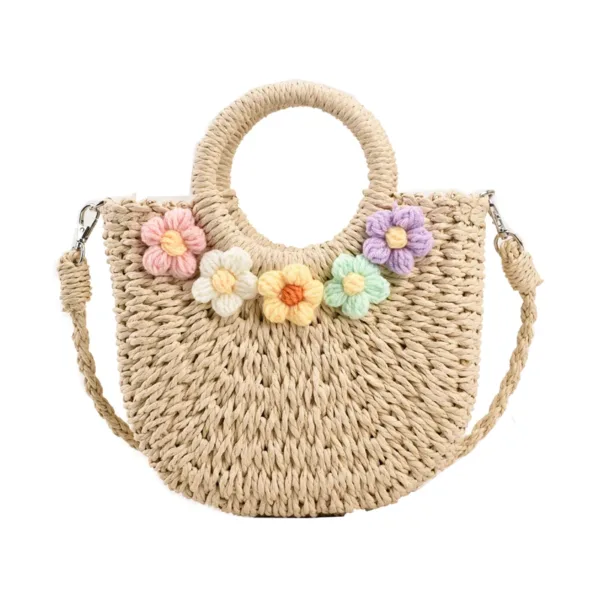 Straw Crochet Flower & Ribbon Bucket Bag 24