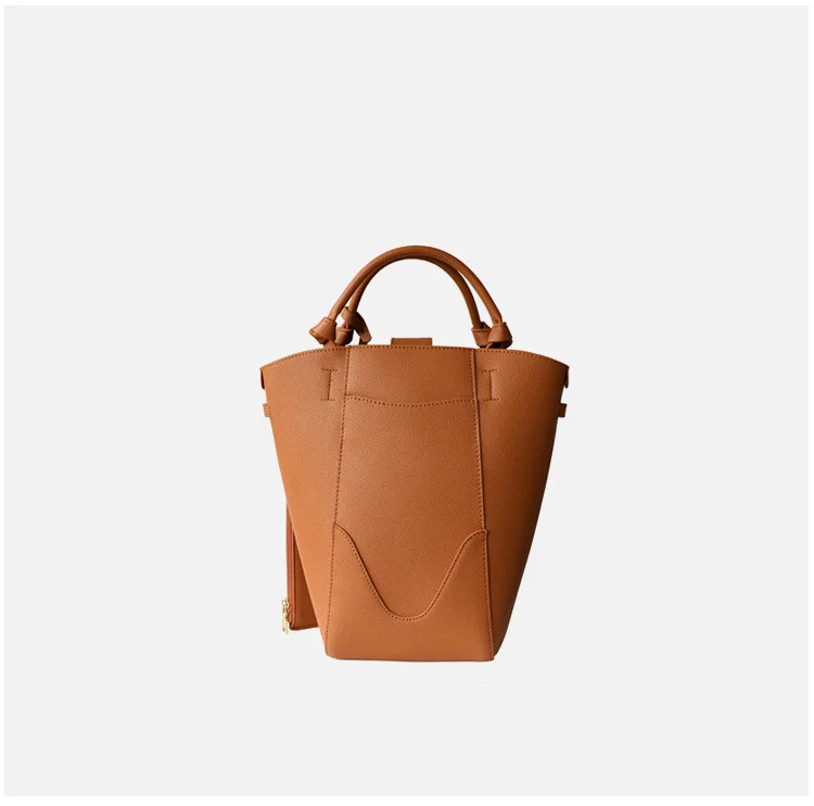Genuine Leather Top-Handle Bucket Bag with Wrislet 3