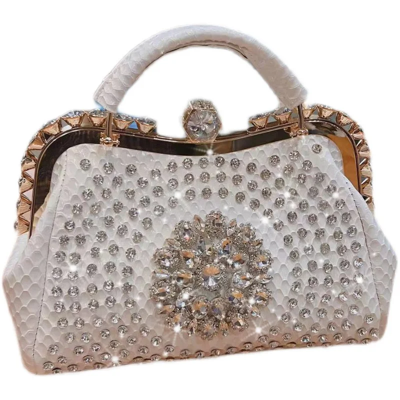 Genuine Leather Crystal Bloom Minaudière Shell Bag 5