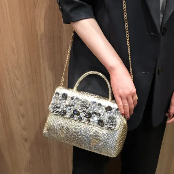 Genuine Leather Bejeweled Blossom Flap Bag 6