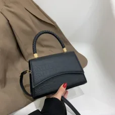 Vegan Leather Woven Handle Flap Bag 1