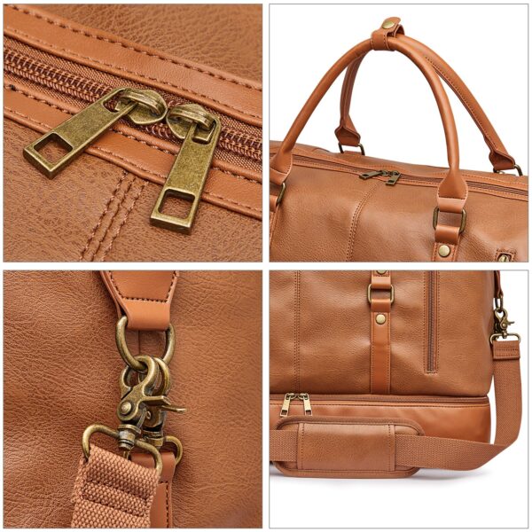 Vegan Leather Travel Duffle Bag with Shoe Pouch (C) 4