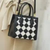 Genuine Leather Classic Checkered Charm Tote 1