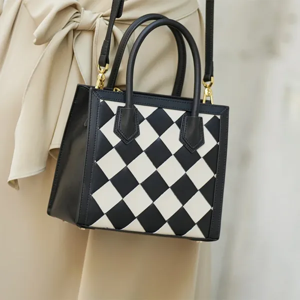Genuine Leather Classic Checkered Charm Tote 1
