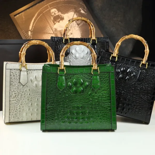 Genuine Leather Croc-Embossed Top-Handle Bag 3