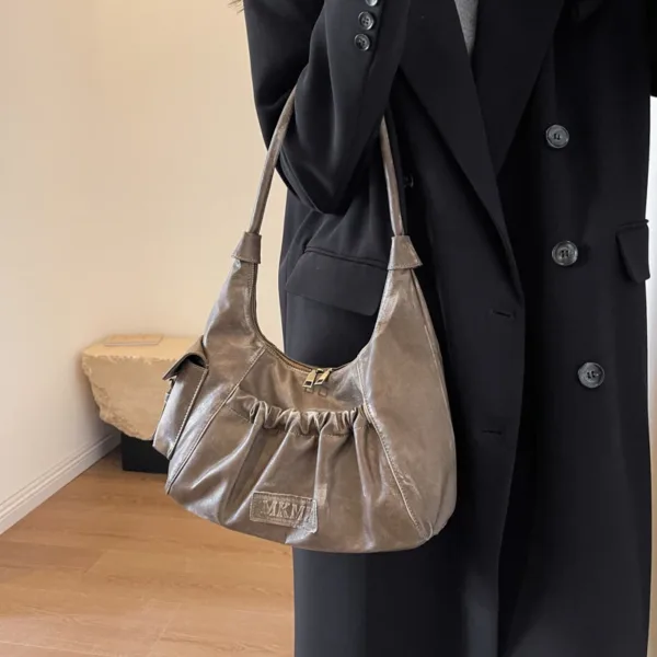 Vegan Leather Ruched Half Moon Hobo 2