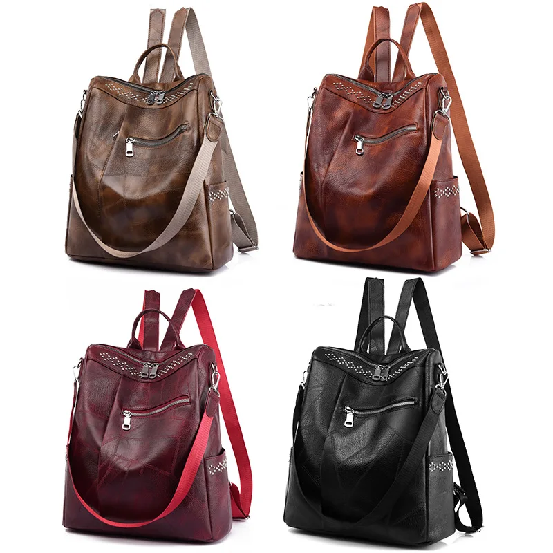 2023 Soft Pu Leather Women Backpack Youth Lady School Bag Big Capacity Travel Backpacks Women's Shoulder Bags 3
