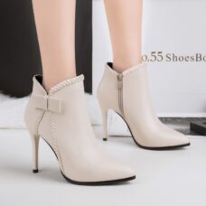 Plush Vegan Leather High-Heel Butterfly-Knot Ankle Boots 3