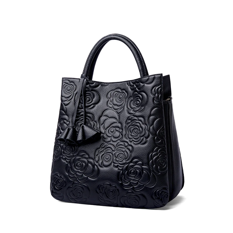 Genuine Leather Blossom Embossed Tote 3
