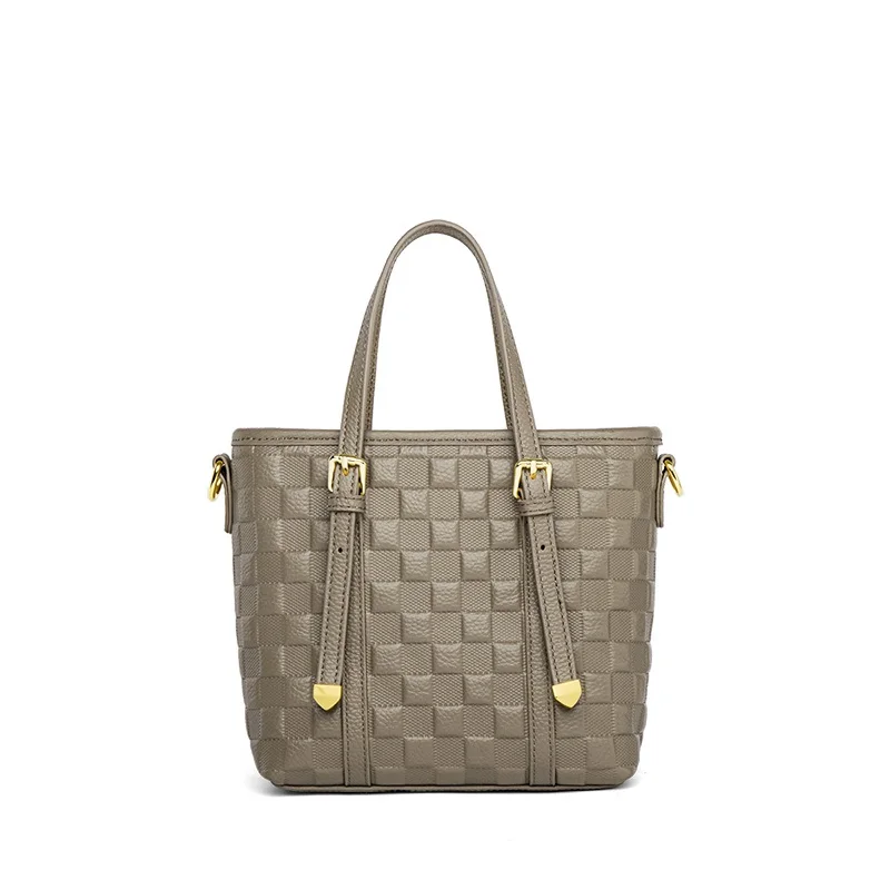 Genuine Leather Quilted Checkered Tote 1