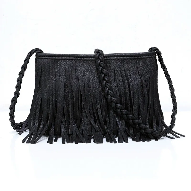 Vegan Leather Tassle Braided Strap Sling Bag 2