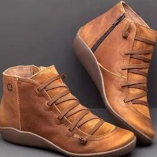Vintage Punk Style Cross Strap Vegan Leather Ankle Boots 2
