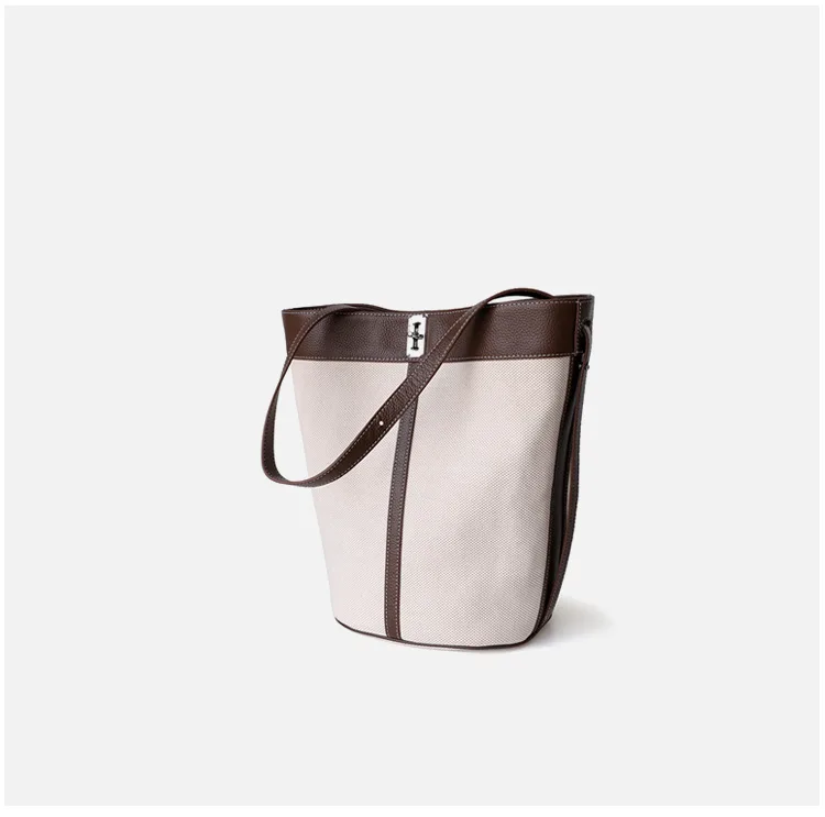 Canvas with Genuine Leather Trim Bucket Bag 2