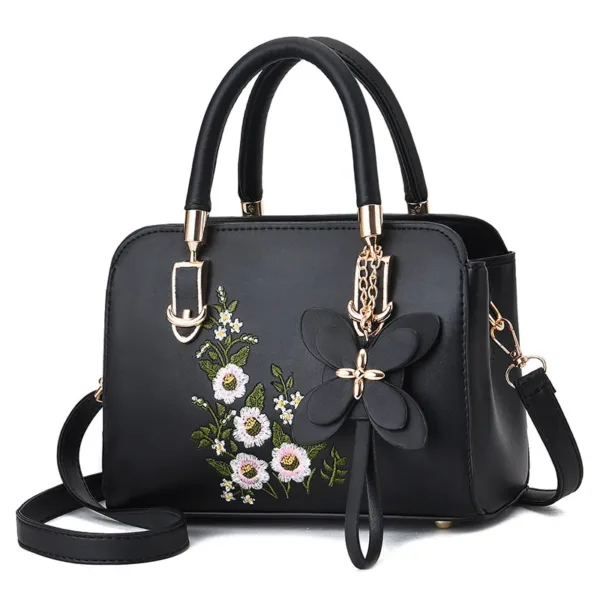 Vegan Leather Embroidered Flower Top-Handle Bag 33