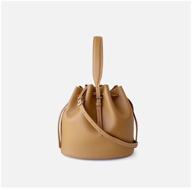 Genuine Leather Luxe Drawstring Bucket Bag 4