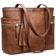 Vegan Leather Multi-Pocket Tote Bag with Tassel 1
