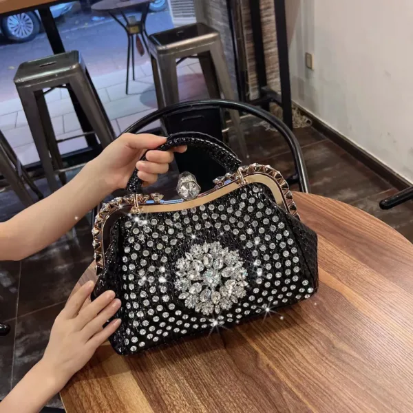 Genuine Leather Crystal Bloom Minaudière Shell Bag 2