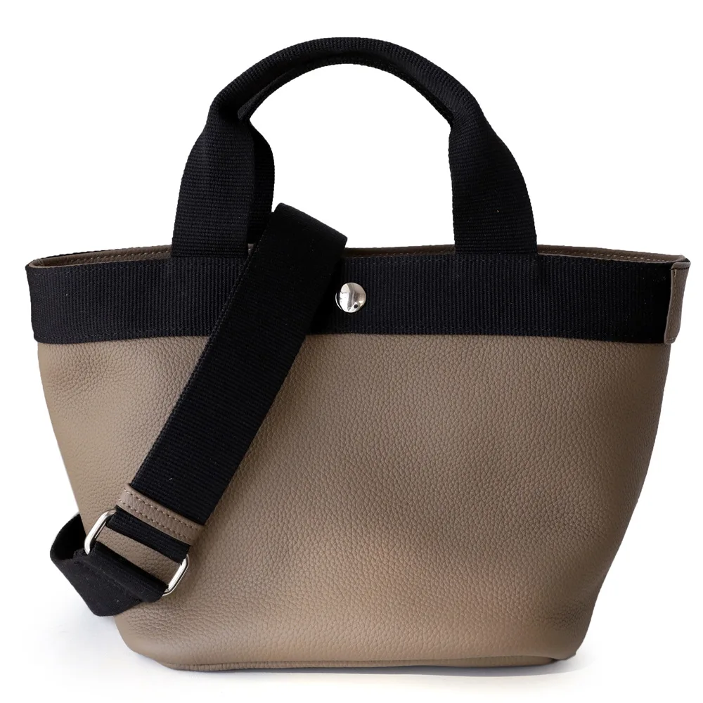 Genuine Leather Two Tone Bucket Tote 1