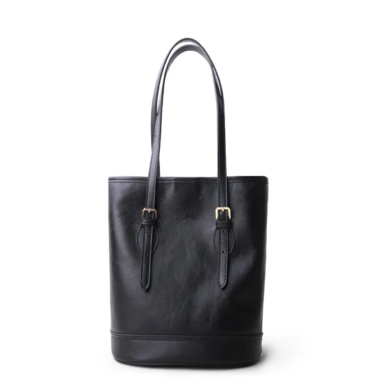 Genuine Leather Classic Commuter Bucket Bag 6