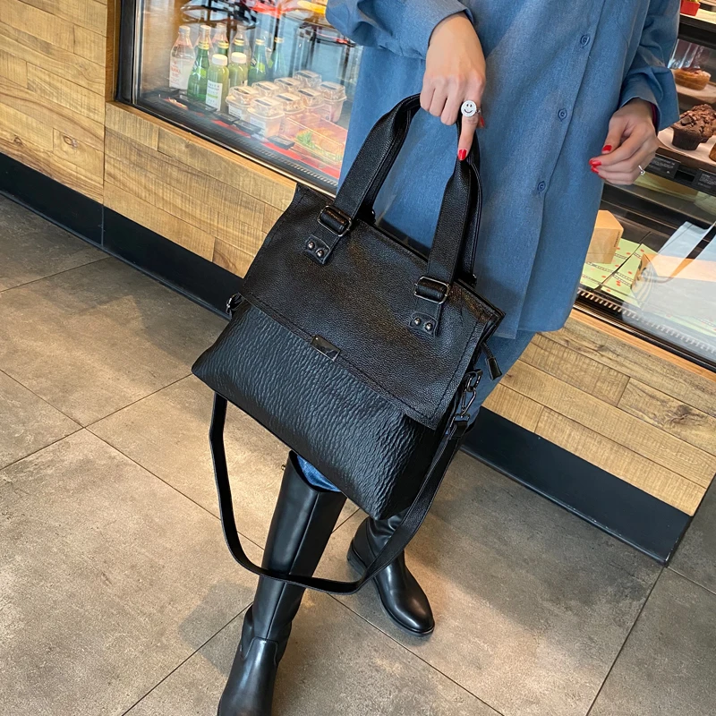 Genuine Leather Modernist Black Flap Bag 2