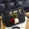 Vegan Leather Classic Charm Tote with Fur Balls 2