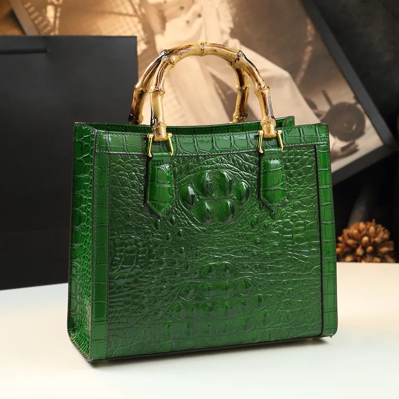 Genuine Leather Croc-Embossed Top-Handle Bag 1