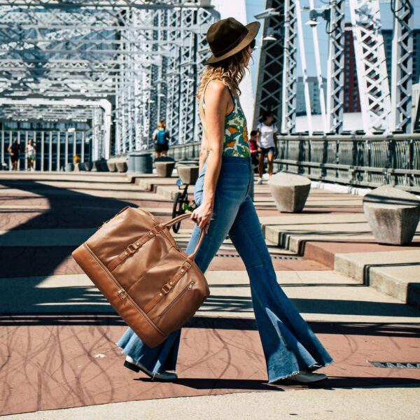Vegan Leather Travel Duffle Bag with Shoe Pouch (C) 6